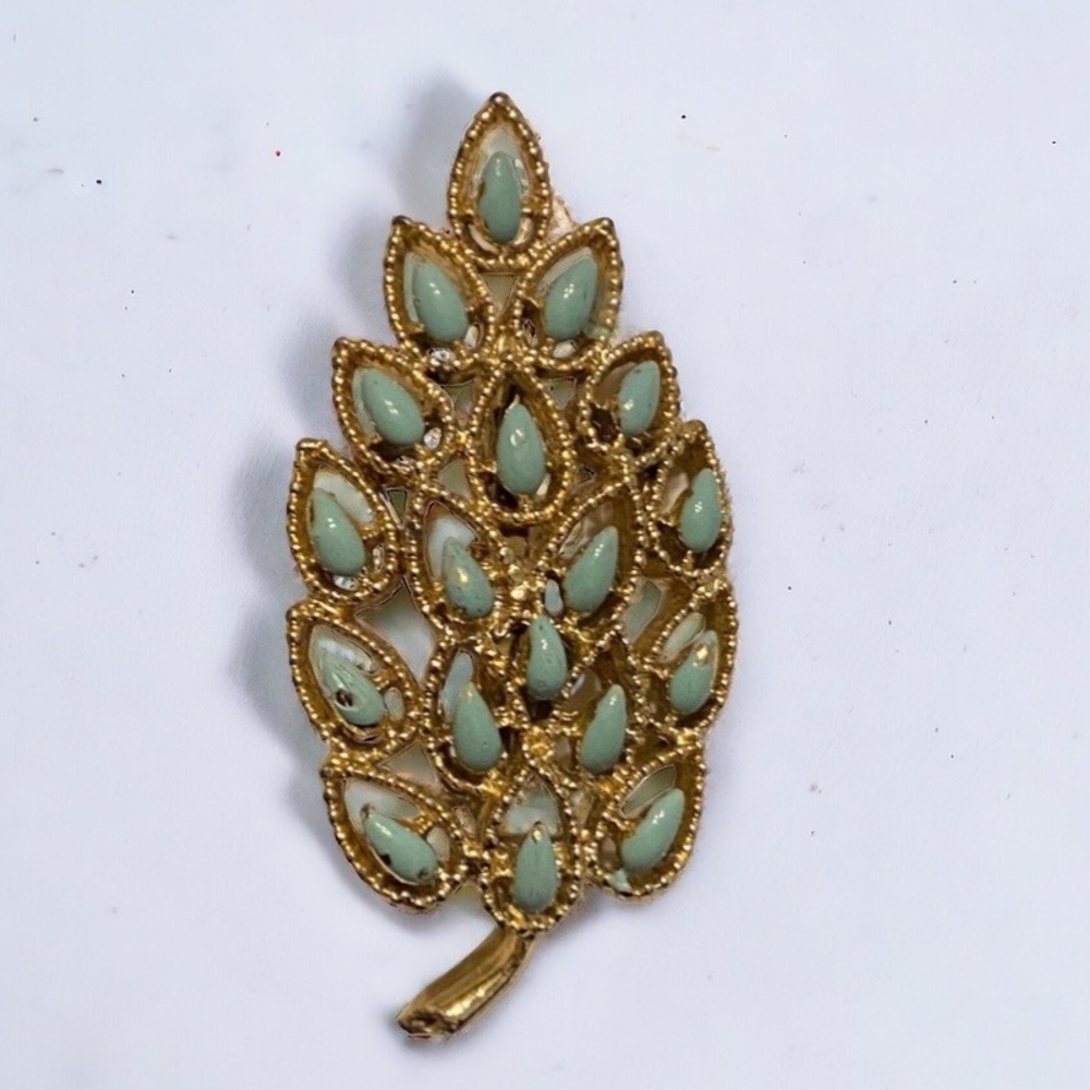 Vintage Gold Tone Turquoise Tree Brooch